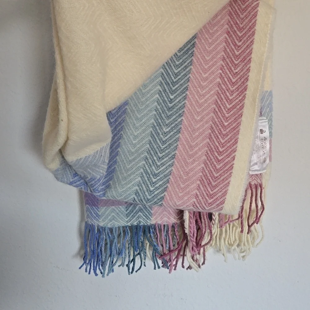 Vintage Alafoss Comfort 100% Pure Virgin Wool Multicolor Chevron Throw Blanket